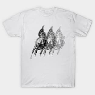 Galloping Black Horses Trio T-Shirt